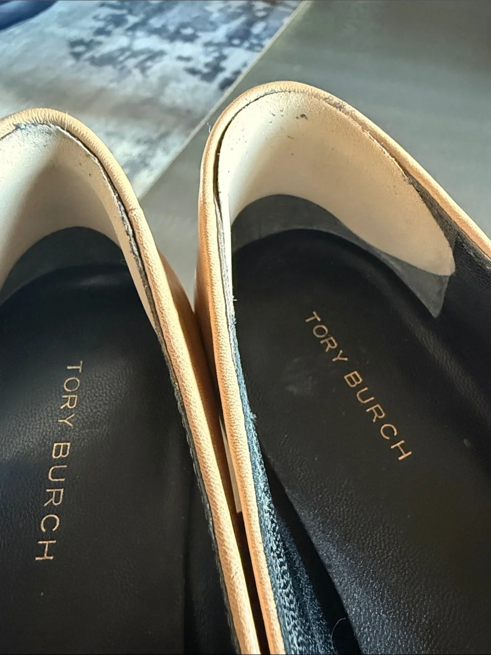 Tory Burch Two-Tone Black and Beige Cap Toe Leather Ballet Flats